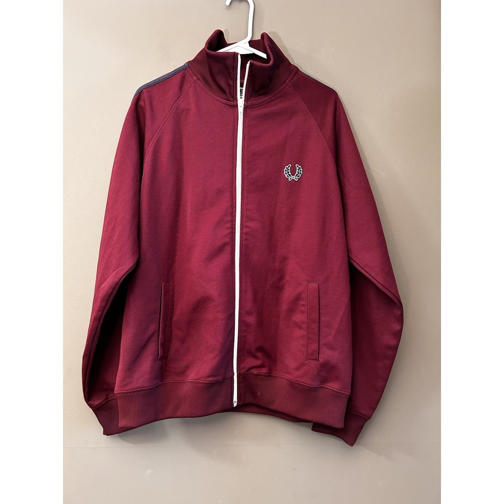Fred Perry Vintage Men's Track Jacket Maroon Zip Up Stripe Retro Designer Sz Med